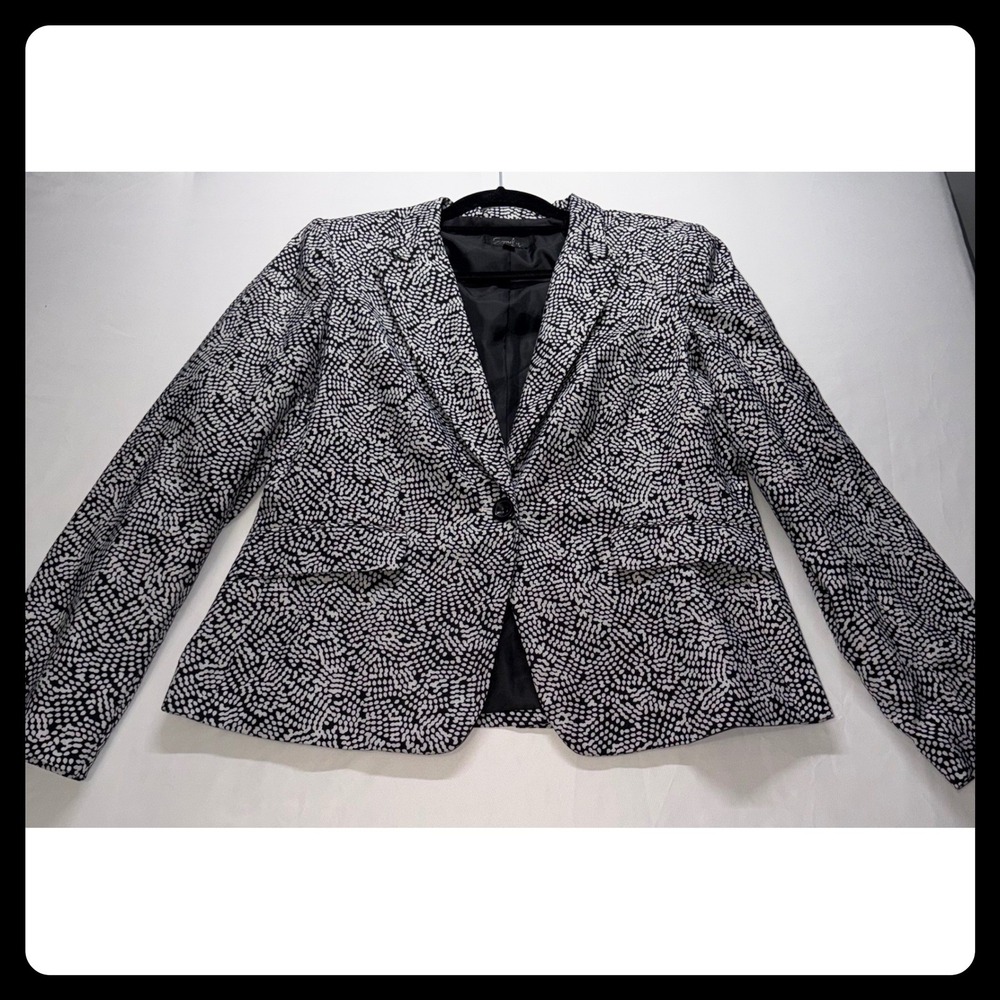 Emily Blazer Women 14 Black White Dotted Career Professional